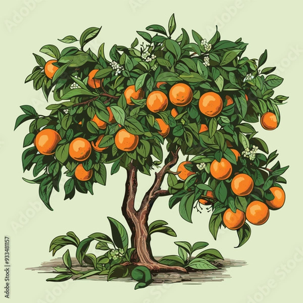 Fototapeta Illustration of a tree with oranges and leaves