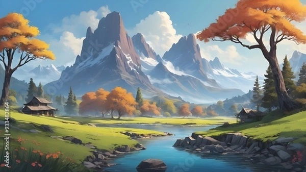 Obraz landscape with lake and mountains