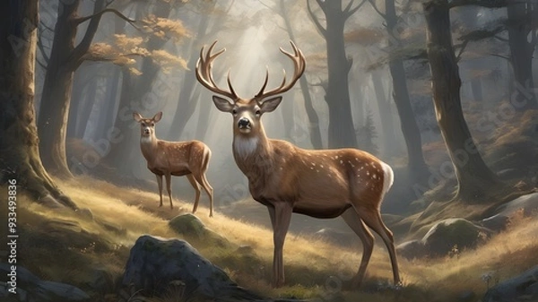 Obraz deer in the forest isolated
