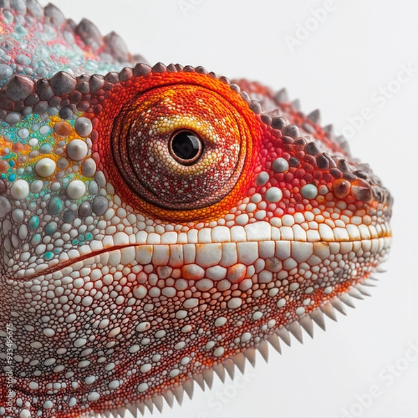 Fototapeta close-up of chameleon against white background