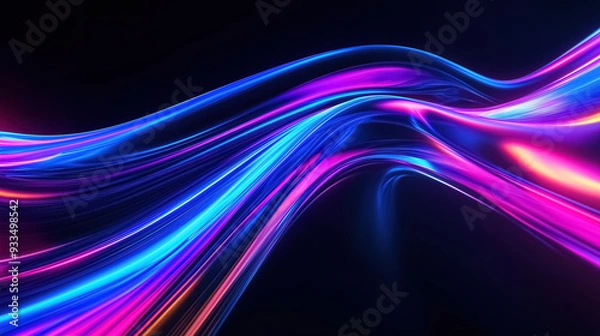 Fototapeta A dynamic neon glow gradient featuring bright hues of electric blue, neon pink, and vibrant purple, creating a striking and futuristic effect on a black background
