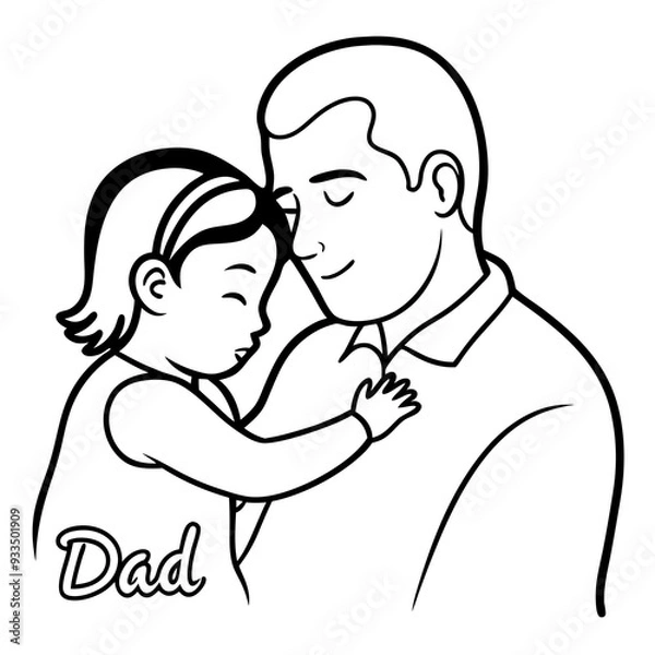 Fototapeta Child's Head Resting on Her Shoulder Vector Illustration, White Background, Quote Father's Day