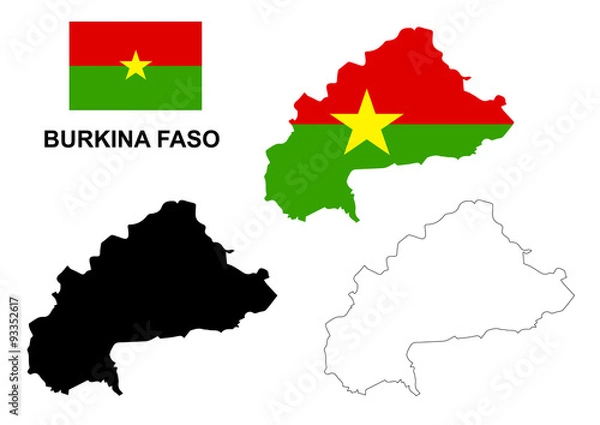 Fototapeta Burkina Faso map vector, Burkina Faso flag vector, isolated Burkina Faso