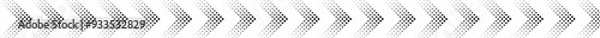 Fototapeta Halftone arrows on long horizontal stripe. Black web arrow with dots on white tape. Black dotted moving forward and download symbols. Halftone arrows. Colorful dotted moving forward 