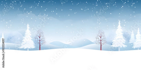 Obraz Snowy winter landscape background in flat vector style	