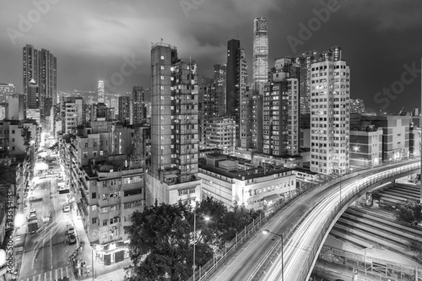 Fototapeta Busy traffic in Hong Kong city at night