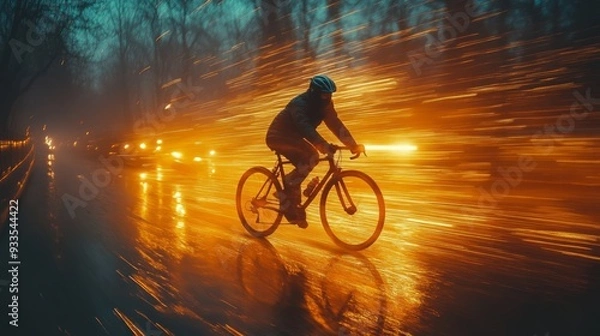 Fototapeta Cyclist in a Blur of Light