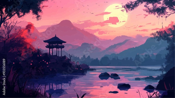 Obraz Landscape Vector - Relaxing Japanese Style