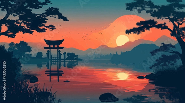 Obraz Landscape Vector - Relaxing Japanese Style