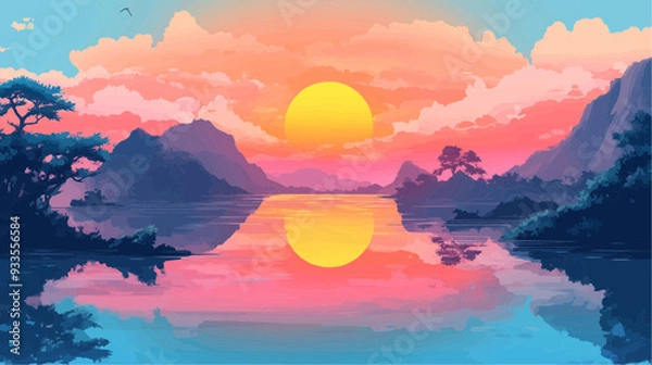 Obraz Beautiful vector illustration of a serene Japanese zen landscape, designed to evoke tranquility and peace