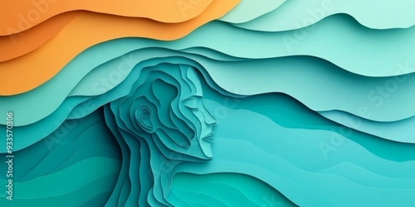 Fototapeta Abstract Conceptual Art: Human Face in Paper-Cut Style Depicting Mental Health, Depression, and Psychological Struggles. Minimalist Composition with Elegant Design for Marketing, UI, Posters, and High
