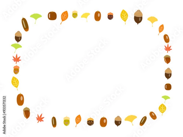 Fototapeta どんぐり　フレーム　カード　白　可愛い　