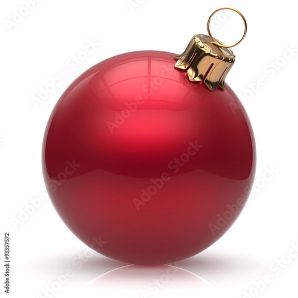Obraz New Year's Eve Christmas ball bauble wintertime decoration red sphere hanging adornment classic. Traditional winter ornament happy holidays Merry Xmas event symbol glossy blank 3d render isolated