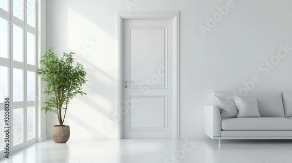 Fototapeta Living room with closed white door. 