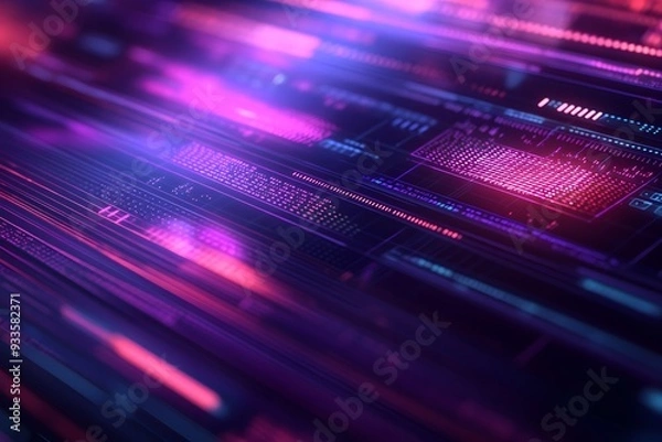 Fototapeta Abstract Digital Interface with Glowing Lines and Data