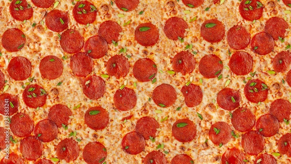 Obraz Pepperoni pizza texture background realistic 3d render