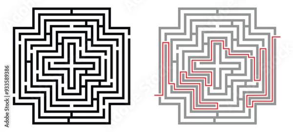 Obraz Labyrinth maze vector.  Square maze  game illustration