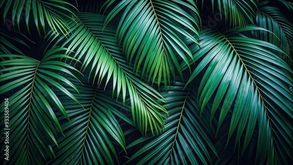 Fototapeta Low key image of dark palm leaves in a natural background setting , palm leaves, dark, foliage, nature, tropical, low key