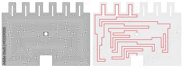 Obraz Labyrinth (maze) game with solution. High level of difficulty with mysterious castle concept.