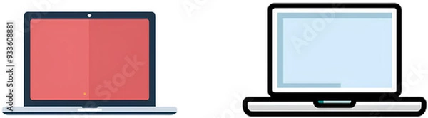Fototapeta Laptop Icons: Minimalist Flat Design: Two simple and modern laptop icons in flat design, perfect for web design, mobile apps, and presentations, isolated on a transparent background.