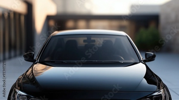 Fototapeta Front windshield of a black car clean and clear close up outdoors, offering a broad canvas for mockup
