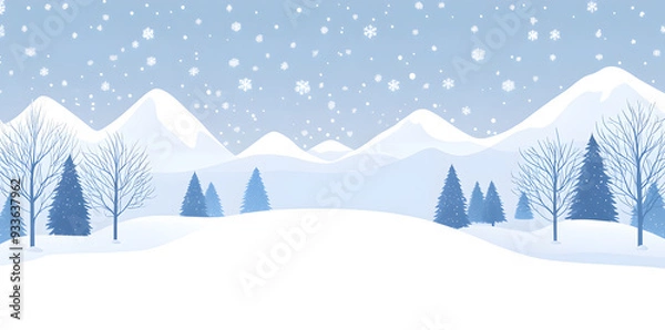 Obraz Snowy winter landscape background in flat vector style