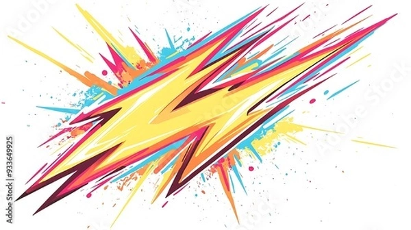 Fototapeta Thunderstruck: Vibrant Woodcut Lightning Bolt on White Background