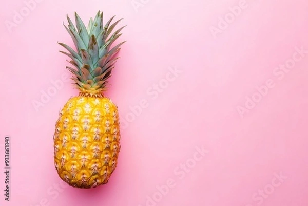Obraz Gold Pineapple on a pink background, top view, copy space. Summer background concept with generative ai