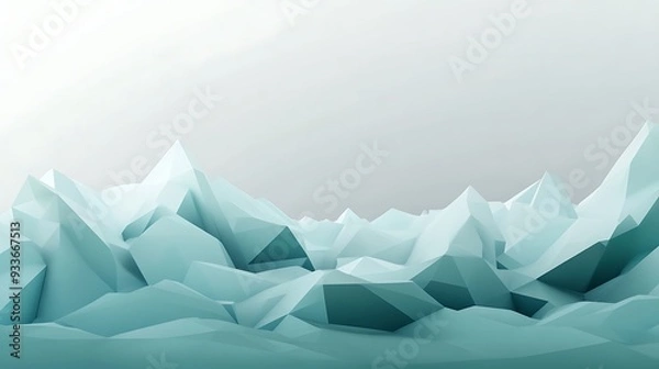 Fototapeta Frozen Elegance - Abstract Teal and Gray Gradient with Low-Poly 3D Icebergs