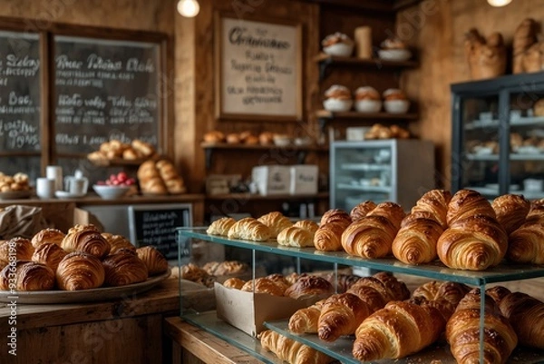 Fototapeta Rustic Bakery Counter with Croissants