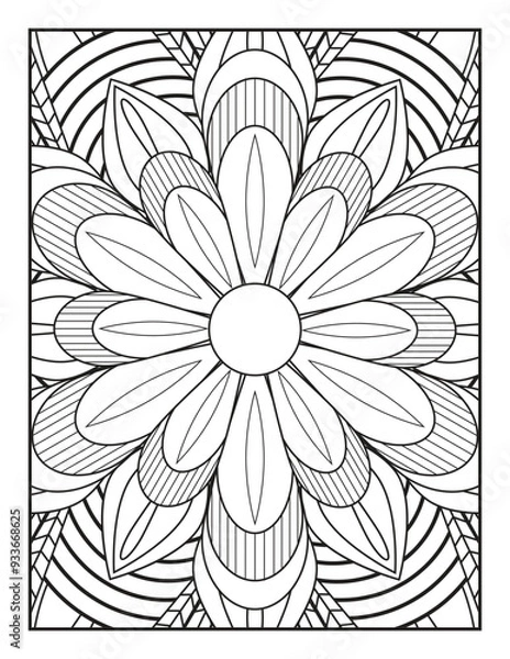 Fototapeta Coloring page for children and adults. Mandala Coloring Book For Adult. Mandala Coloring Book. Mandala Coloring Pages. Seamless vector pattern. Black and white linear drawing.