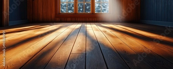 Fototapeta Creaking floorboard in an old house with soft light streaming through cracks, floorboard, mystery
