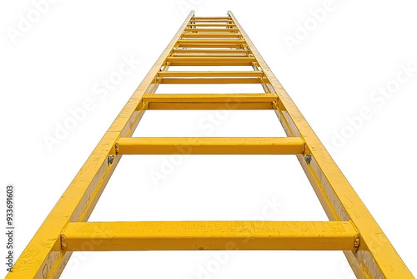 Obraz A vibrant yellow ladder viewed from below, symbolizing ascent, progress, and reaching new heights in various projects and endeavors.