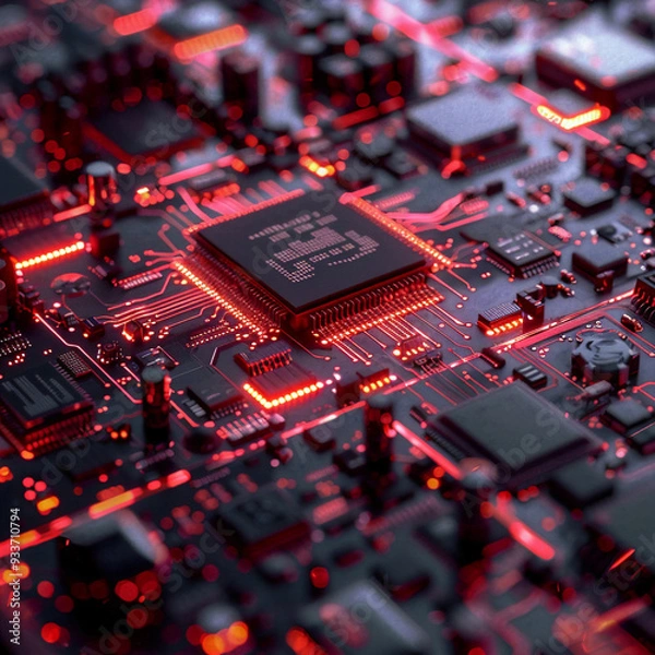 Fototapeta computer, circuit, technology, board, chip, electronics, motherboard, electronic, macro, hardware, processor, green, circuit board, microchip, semiconductor, cpu, capacitor, digital, nano chips,