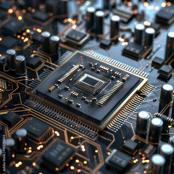 Fototapeta computer, circuit, technology, board, chip, electronics, motherboard, electronic, macro, hardware, processor, green, circuit board, microchip, semiconductor, cpu, capacitor, digital, nano chips,