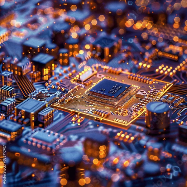 Fototapeta computer, circuit, technology, board, chip, electronics, motherboard, electronic, macro, hardware, processor, green, circuit board, microchip, semiconductor, cpu, capacitor, digital, nano chips,