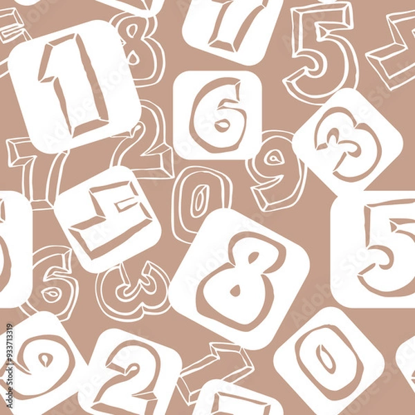 Fototapeta Hand drawn numbers seamless vector pattern for digital background, wallpaper and textile print. Cartoon style drawing. Education and finance theme, school lettering mathematic.