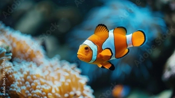 Fototapeta a brightly colored Nemo clownfish, which is surrounded by vibrant coral in the ocean.