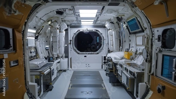 Fototapeta Astronauts Conducting Zero-Gravity Experiments in Space Station Laboratory