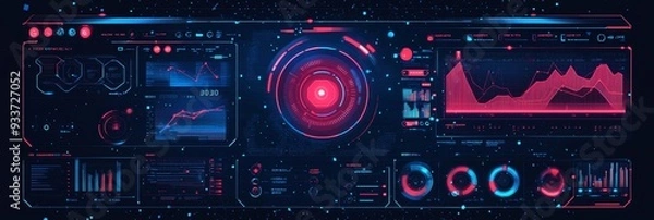 Fototapeta Digital sci-fi control panel for technical processes, science, presentations, education and more