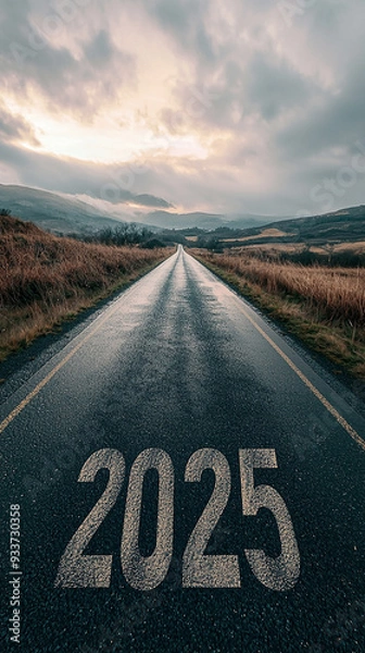 Fototapeta 2025 rendered in a simple design on a road background.
Generative AI