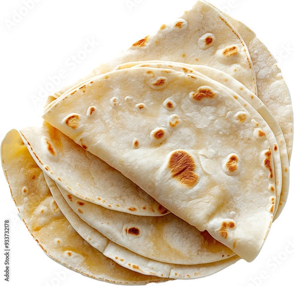 Obraz A stack of soft, golden-brown flour tortillas with one slightly folded on top.
