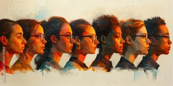 Fototapeta Diverse individuals exploring personality types through the enneagram test in an artistic representation