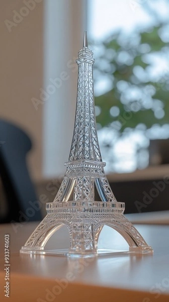 Fototapeta Crystal Eiffel Tower Model on a Table