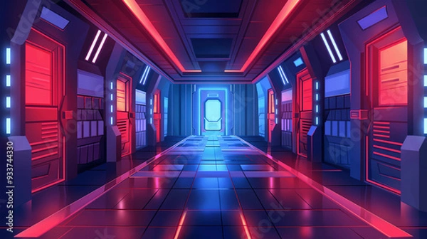 Obraz The fantasy spacecraft interior, game background, Illustration