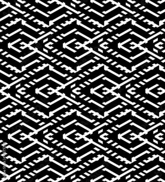 Fototapeta Black and white geometric art seamless pattern, vector mosaic 