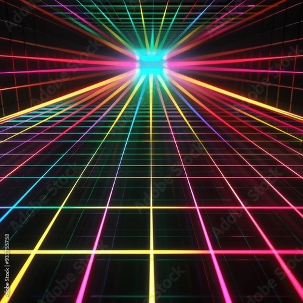 Fototapeta Neon grid lines