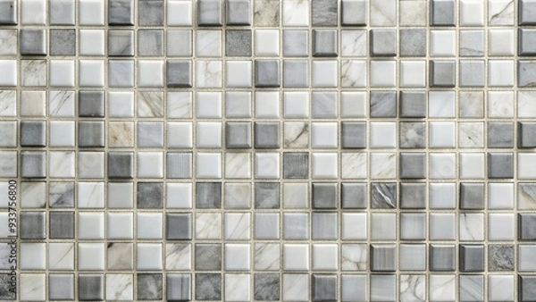 Fototapeta Gray and white mosaic marble wall tile texture in geometric square shape pattern for background and wallpaper monochrome Wide Angle, shape,gray, pattern, wallpaper, texture, square