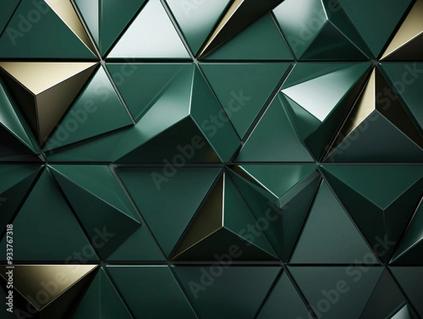 Fototapeta Abstract triangular dark green mosaic tile wallpaper texture