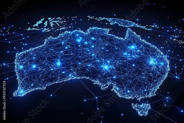 Fototapeta Digital map of australia network connectivity created with generative ai